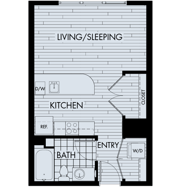 Floor plan for studio, 1 bath, 522 sqft